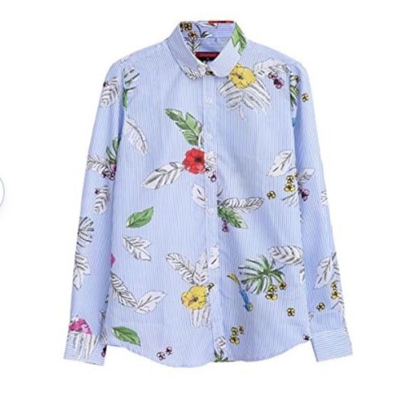 NEW Dioufond Flamingo Leaf Print Casual Long Sleeve Blouse in Size 3XL - Picture 1 of 9